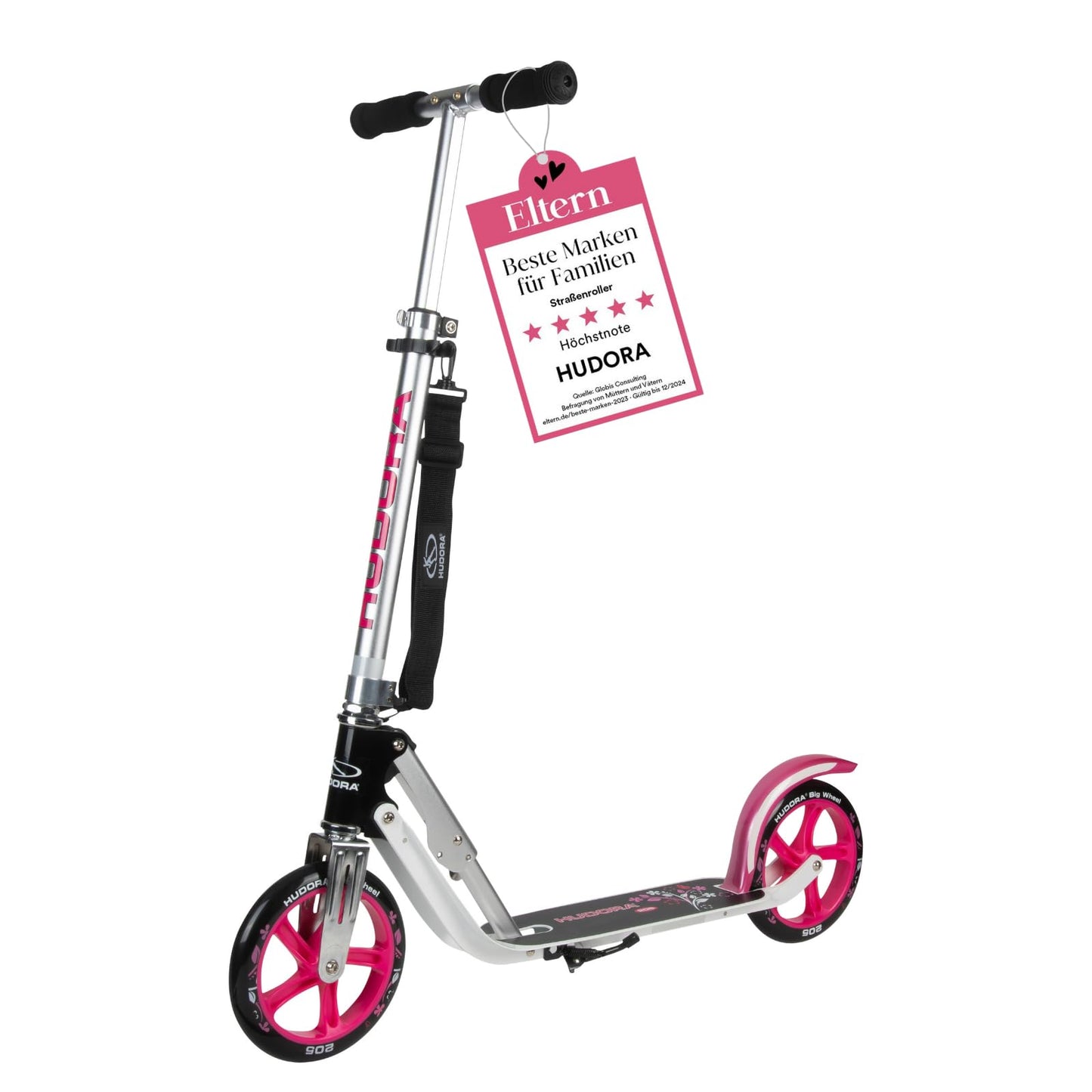 HUDORA BigWheel 205 Scooter - Stable aluminum scooter - Height-adjustable & foldable city scooter with stand - Sporty scooter for kids & adults up to 100kg.