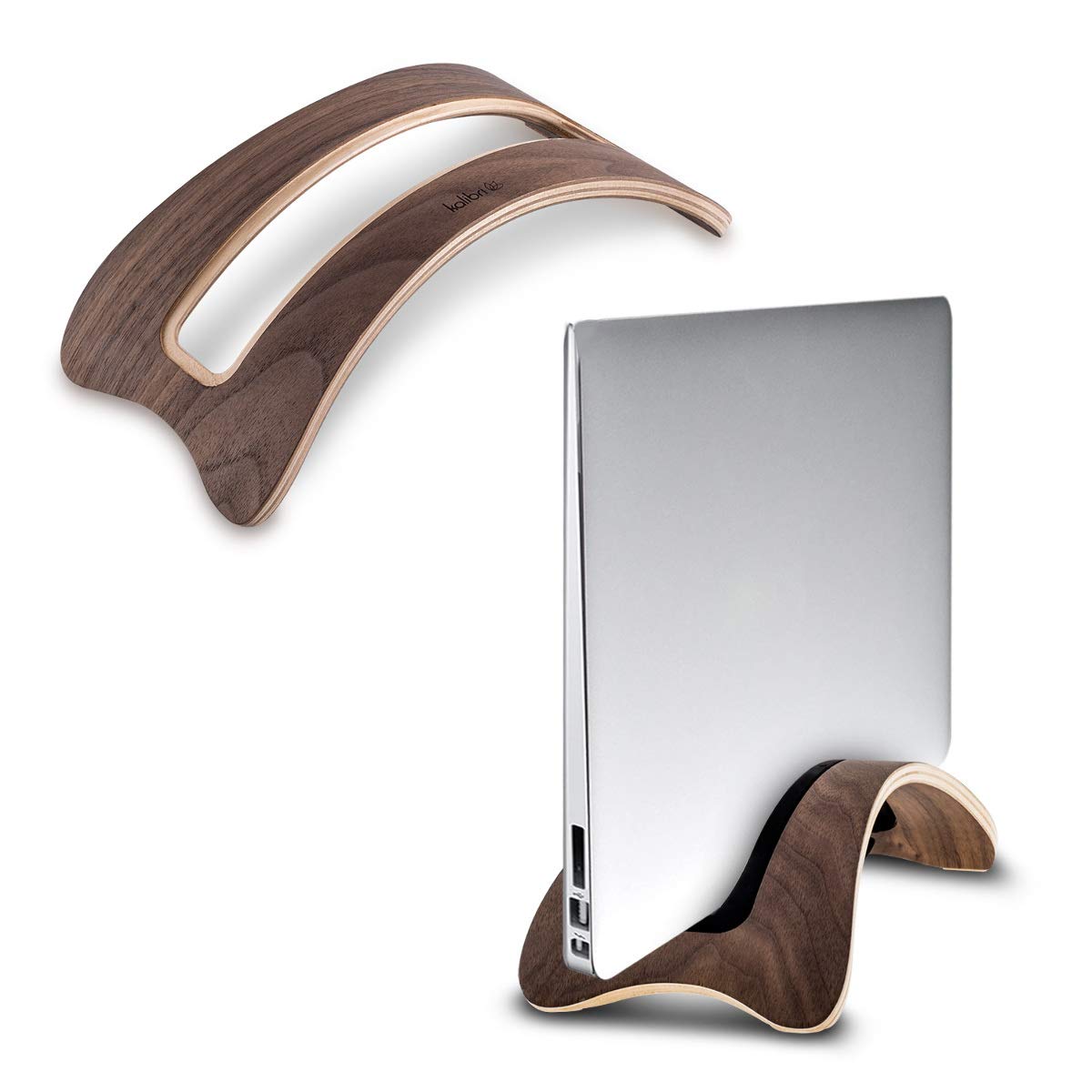 Calibri laptop stand notebook stand - wooden holder with 3 silicone inserts for MacBook Air/Pro/Pro Retina/Tablet iPad - walnut wood