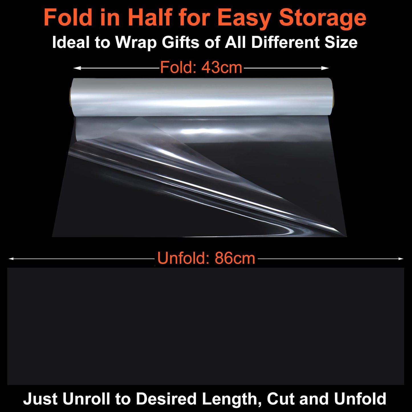 86CM x 30M Clear Gift Wrap Transparent Cellophane Roll 3 Mil Thickness Cellophane Film Gift Paper Wedding Clear Wrapping Film Crystal Clear Packaging Paper for Flowers Gift Baskets Easter Christmas