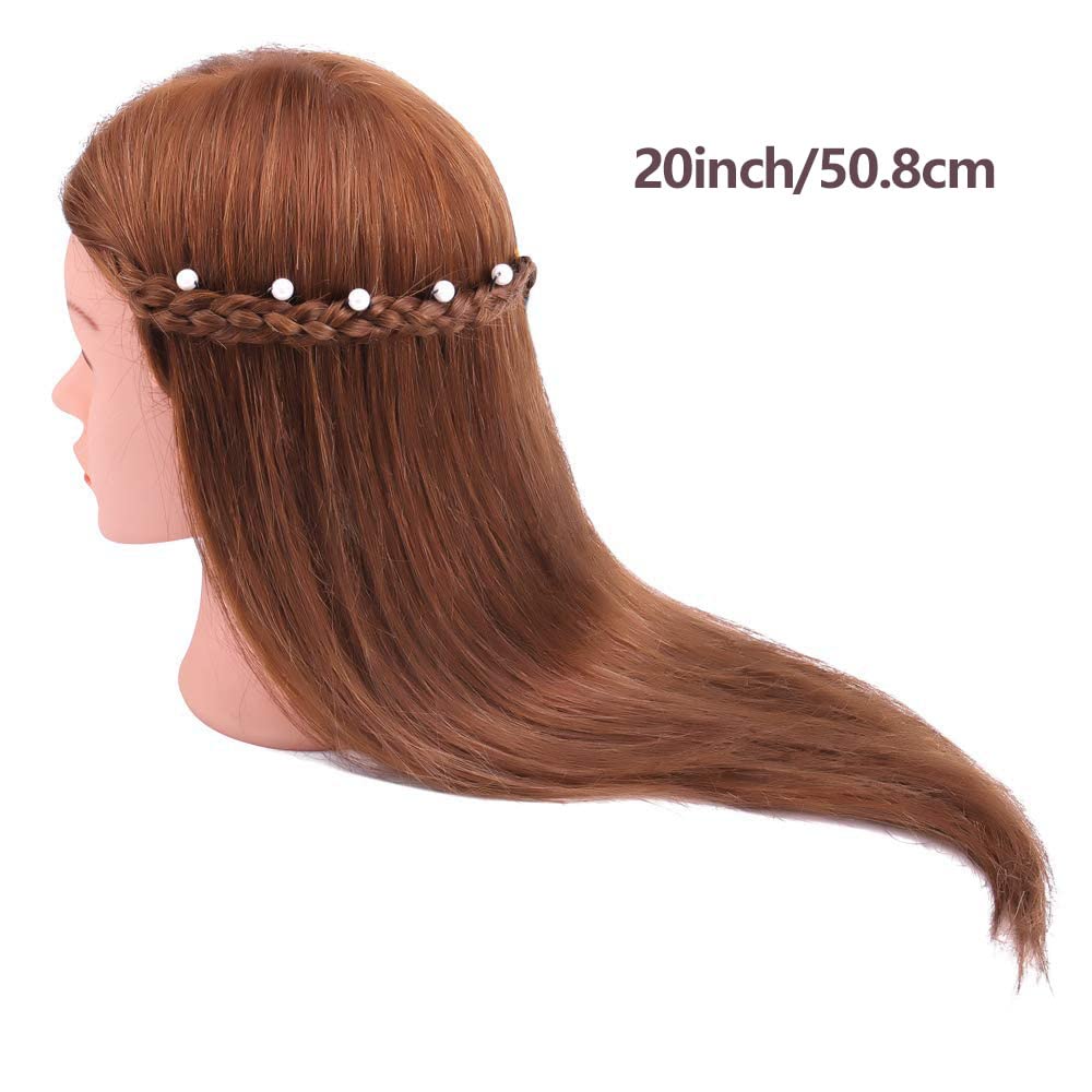 Mannequin head with 100% real hair, 45.7 cm, Dark Brown, Cosmetology, Practice Head, Doll heads with clamp holder and tools by SZCY LLC.