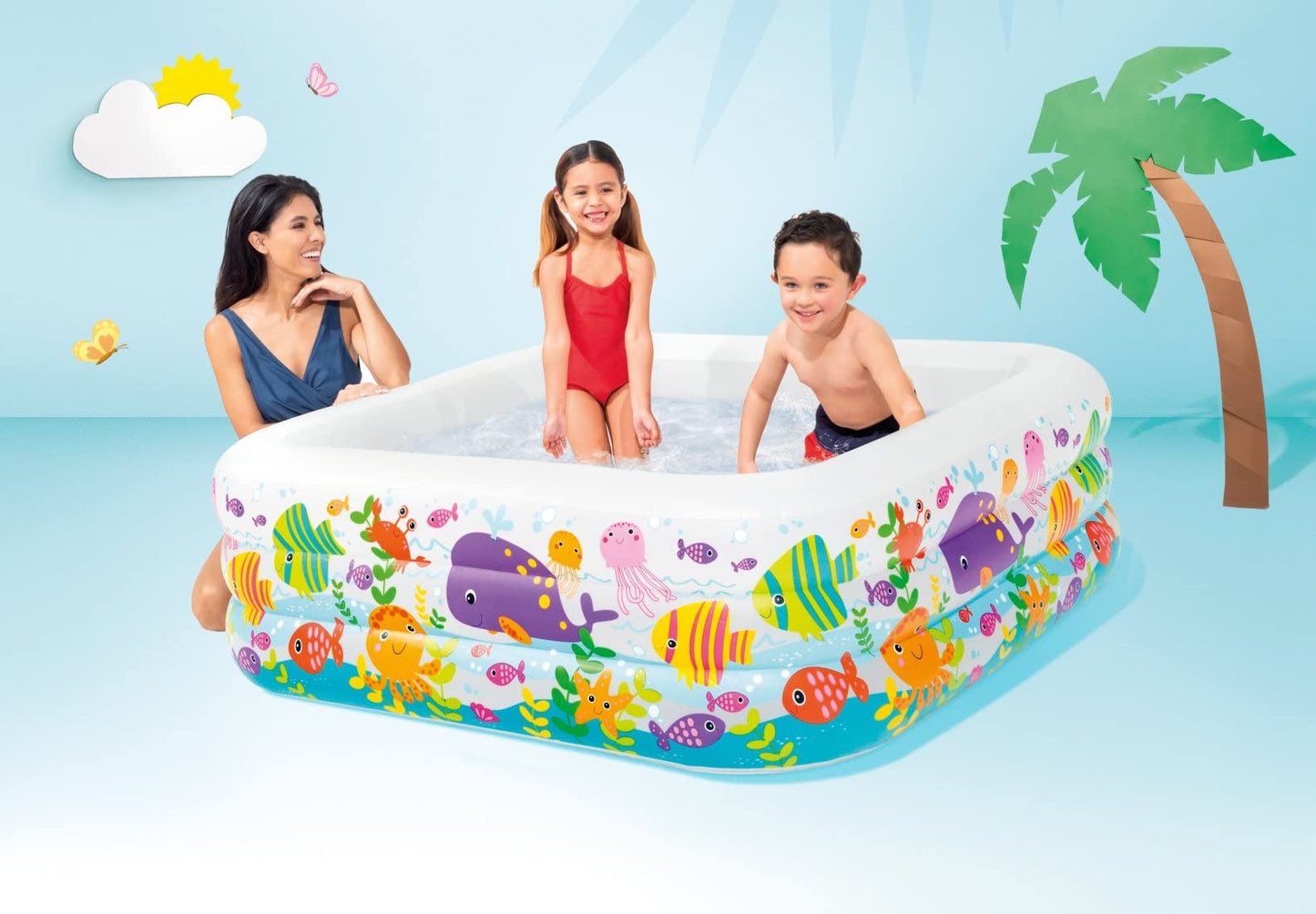 Intex Lake Aquarium Pool - Kids Inflatable Pool - Splash Pool - 159 x 159 x 50 cm - For 3+ years & 230 Volt Quick-Fill AC Electric Pump, 66644, Black.