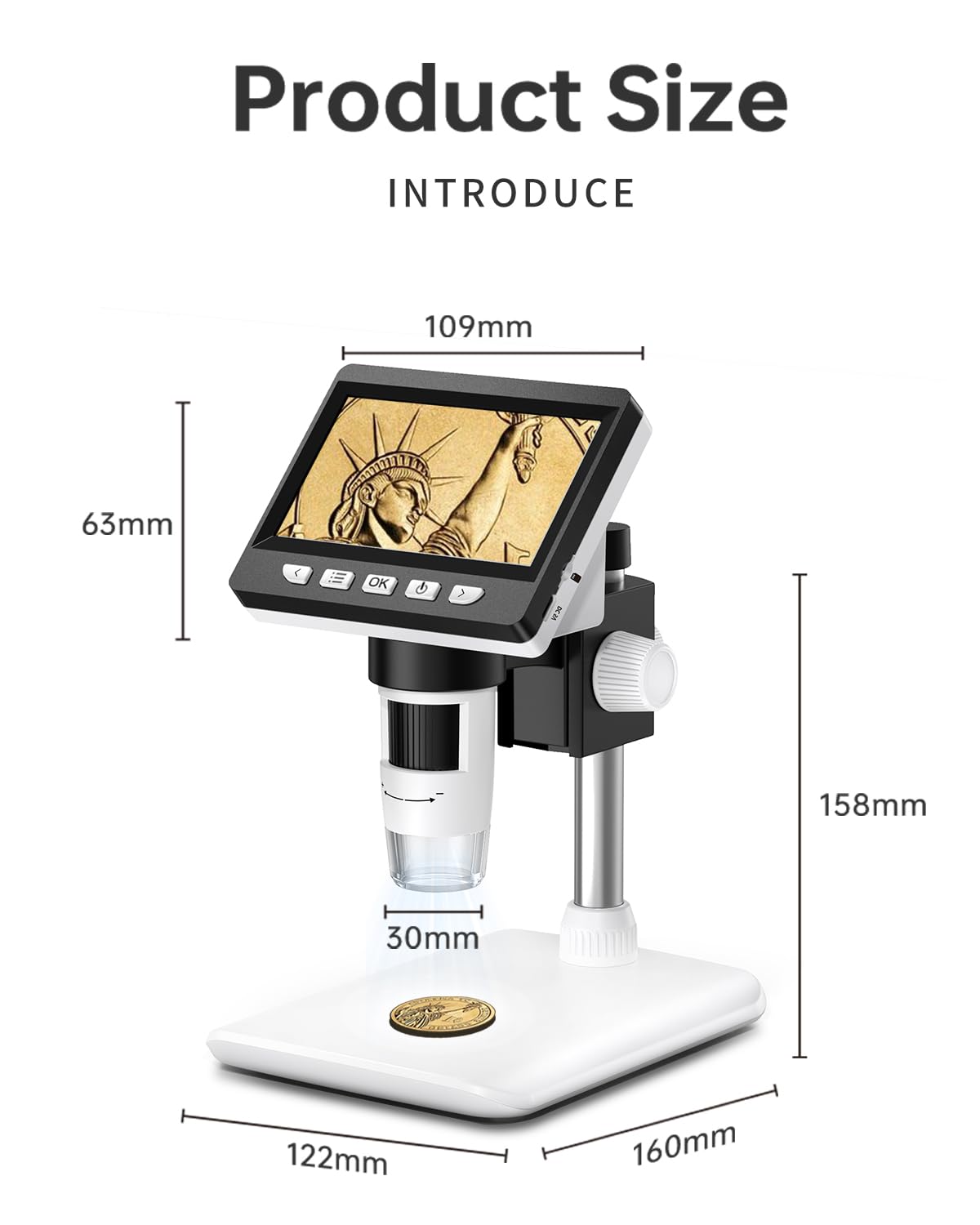 AOPICK Microscope for Phone, LCD Digital Microscope 50X-500X Resolution, 4.3-inch 1080P USB Microscope with 8 Adjustable LED Lights, PC View, for Adults/Kids, compatible with MacOS Windows