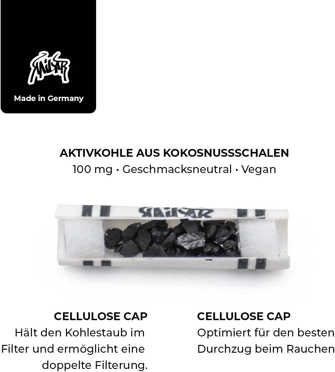 KAiLAR 250 PINK Cellulose Activated Charcoal Filter Slim (6 mm) with vegan activated charcoal from coconut shells | For a less harmful and gentle smoking experience without clogging.