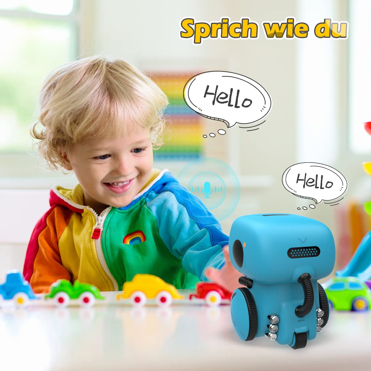 REMOKING Intelligent Robot Kids Toy, Interactive Robot Learning Toy, Gifts for Boys Girls, Touch Control, Voice Control, Voice Recording, Repeat, Dancing, Music (Blue)