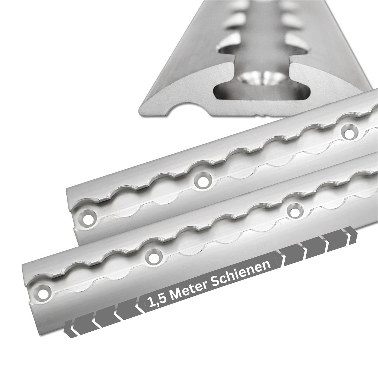 Aircraft rail semi-circular silver anodized 6X 1.5 meters with 12 eyelets and 12 end caps, aluminum tie-down rail sturdy, high stability and durability, for trailers, cars, campers, motorhomes