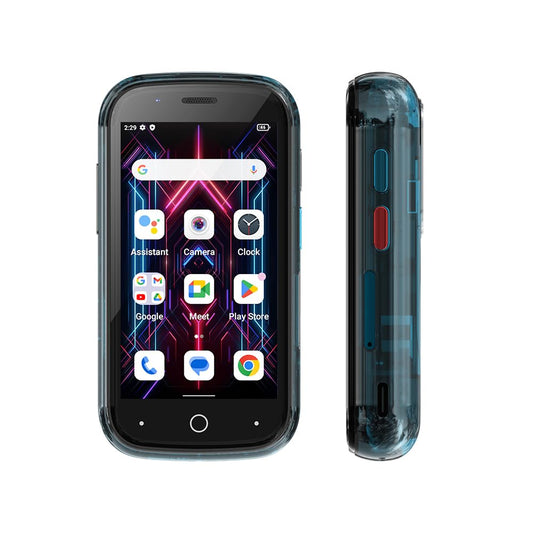 Unihertz Jelly Star (Blue) - Smallest 4G smartphone with LED light and 3-inch display, Android 13, 8GB RAM + 256GB ROM, weight 116g, 48MP camera.