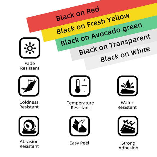 5x Phomemo P12&P12-Pro label tape Original 12mm x 4m Multicolor Q5-TB231/TB431/TB131/TBY31/TBG31 Waterproof plastic self-adhesive label tape for Phomemo P12/P12 Pro/LT12 label printers.