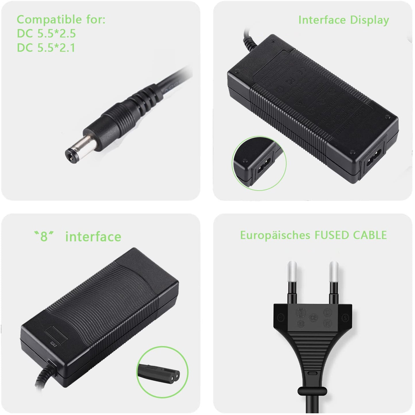 Scooter Corner 42V AC power supply bicycle charger for 36V battery electric scooter E-Bike, for dc5.5 mm2.5 mm connection