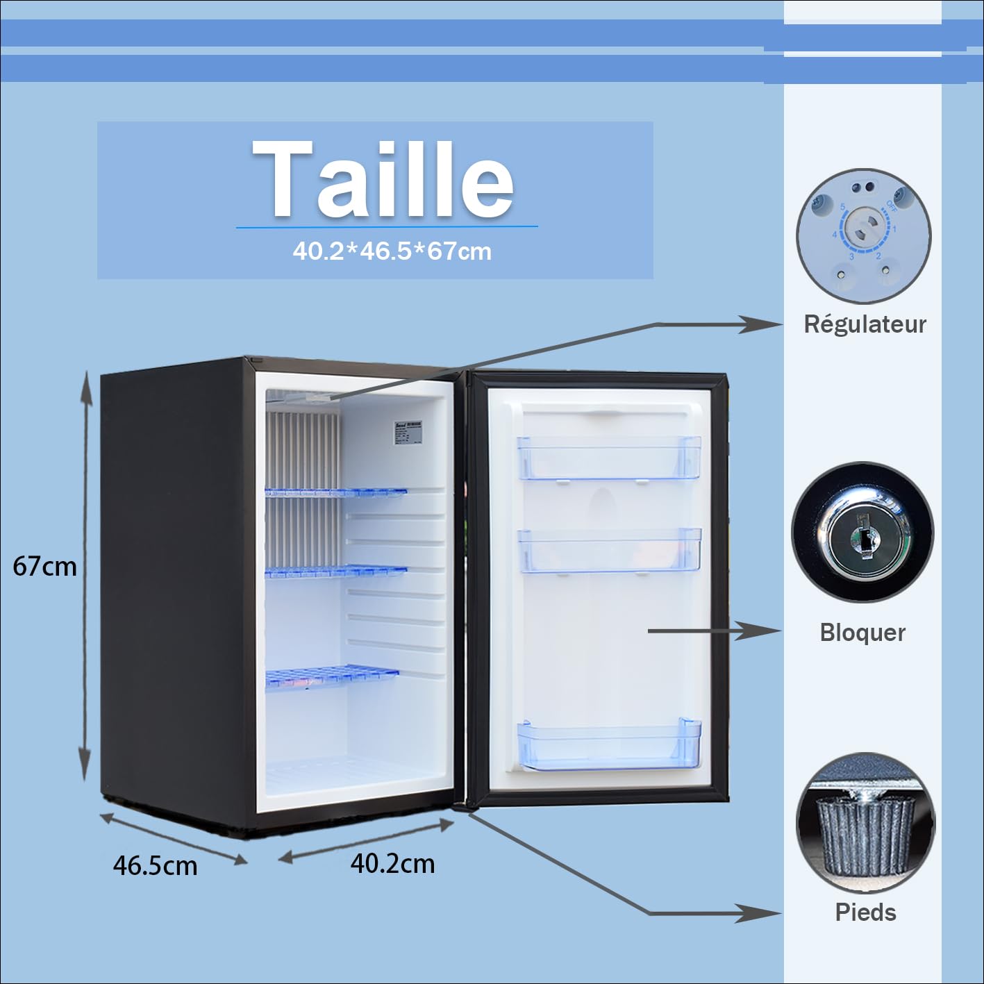 Techomey Camping Fridge 12V 230V, camping fridges, RV fridge for camping, car, room, easy installation and cleaning, black, 50L