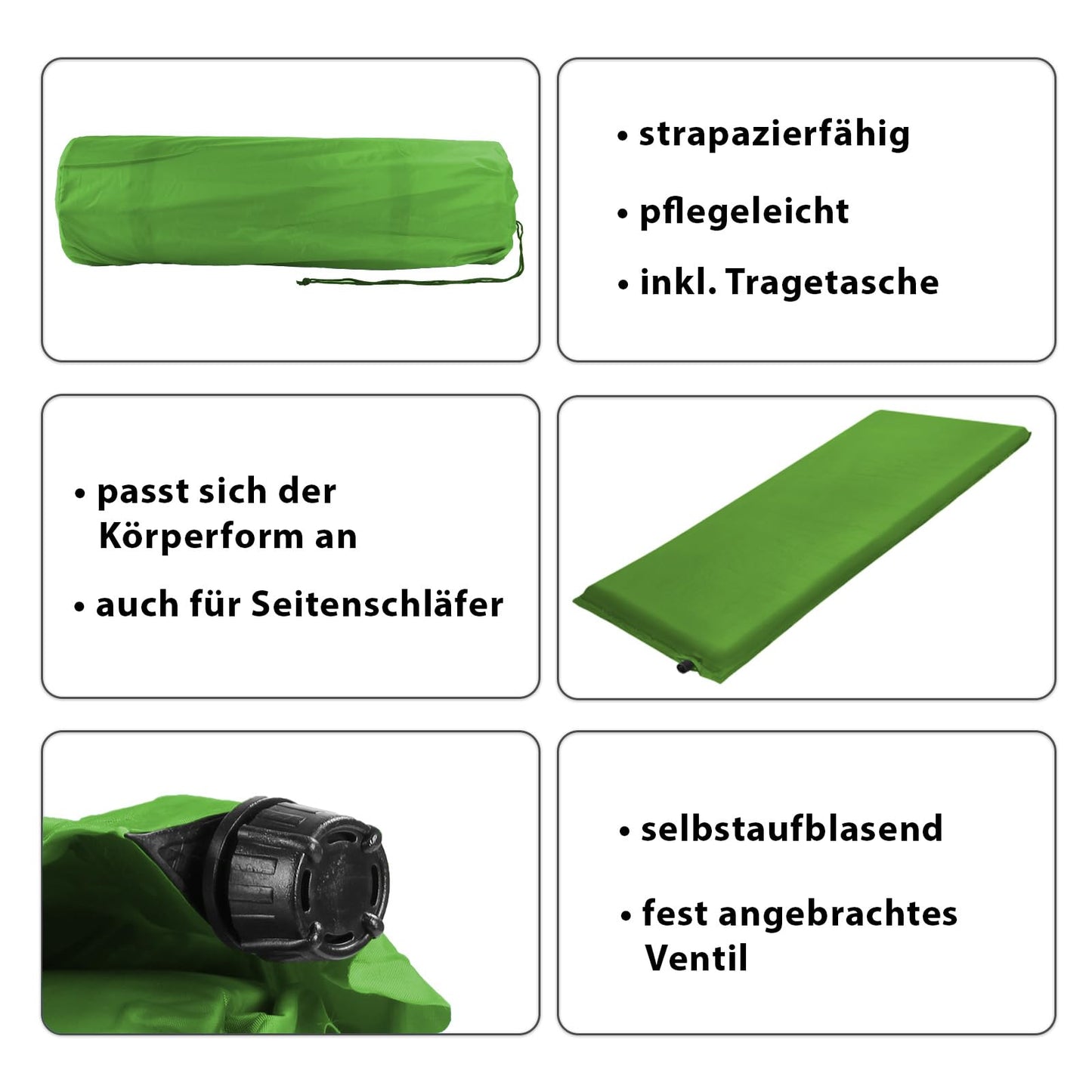 ALPIDEX Camping Mat 2.5 cm┃6 cm┃10 cm Thick Foam Self-inflating Outdoor Thermomat Durable Insulating, Color:Military, Dimensions:190 x 60 x 2.5 cm