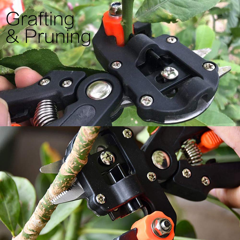 Yolando Fruit Tree Grafting Shears, 2-in-1 Professional Garden Fruit Tree Grafting Shear Ratchet Shear Set, Single-handed Grafting Cutting Tool for Flowers Tree Plant Branches, Garden Grafting Tool
