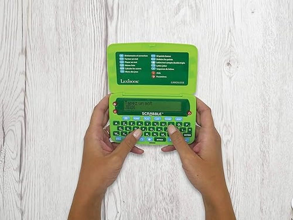 Lexibook -SCR8FR Scrabble ODS8 Electronic Dictionary Larousse FISF Ergonomic Format Large Buttons Arbike Correction Device Definitions Battery Operated Green Blue SCR8FR