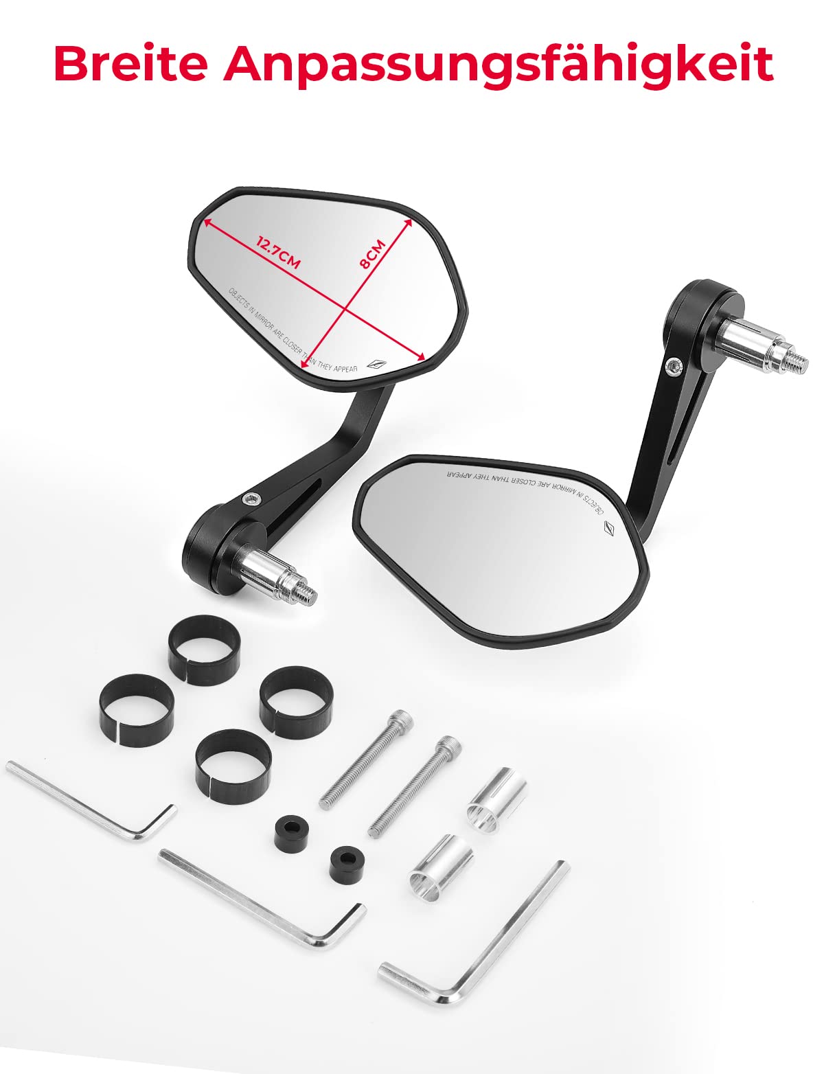 KEMIMOTO handlebar end mirror motorcycle, 2 pieces motorcycle mirror rearview mirror E-approved, 360° rotatable handlebar mirror, 7/8" 22mm side mirror compatible with scooter roller ATV.