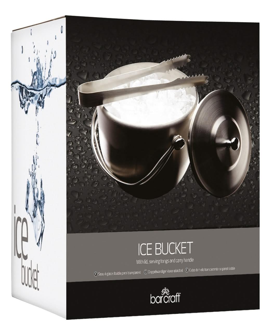 Bar Craft ice bucket with lid and ice tongs, polished stainless steel, handle, in gift box, 1.9 liter capacity, 12 x 17 x 22 cm