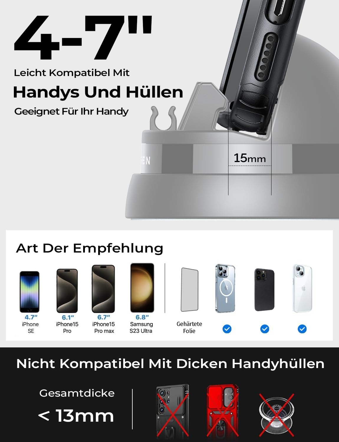 LISEN car phone holder dashboard 360° adjustable clip phone holder for iPhone 17 16 15 Pro Max S24.