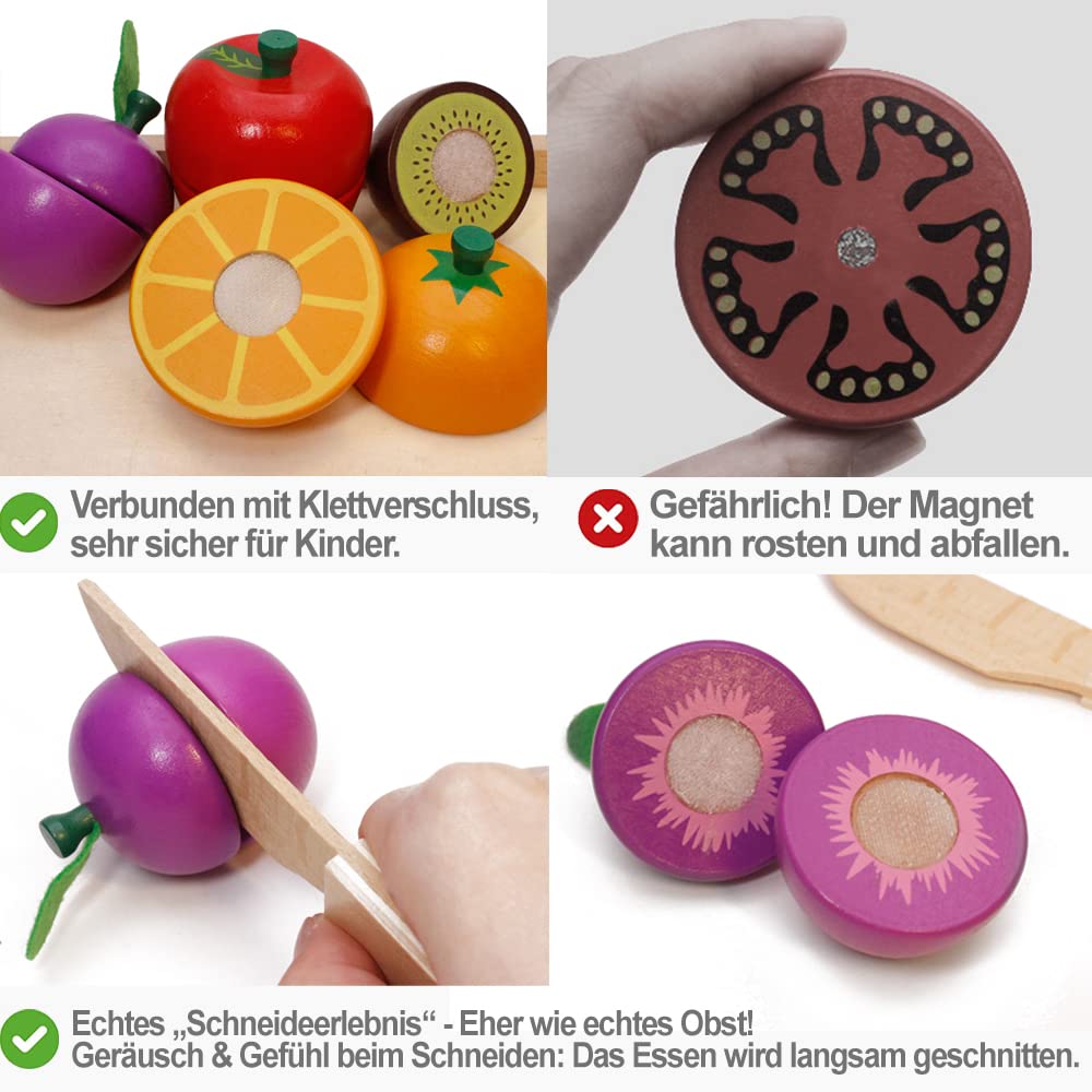 Airlab children's kitchen play kitchen accessories made of wood, kitchen toy cutting fruit vegetable food wood with Velcro connection for children