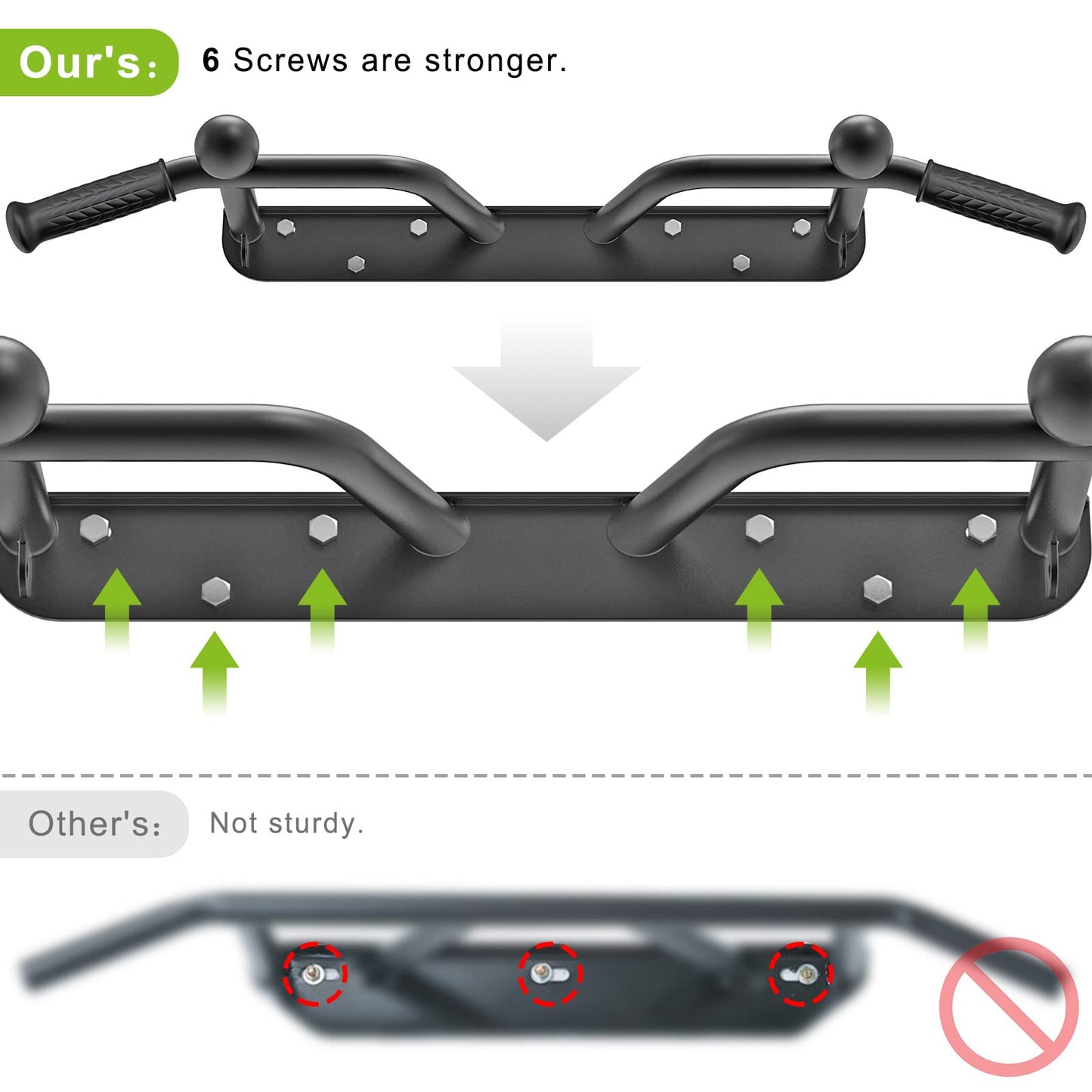 Kipika pull-up bar for wall mounting in home gyms. Suitable for various strength exercises. Supports up to 200 kg. Can also be used in doorways.