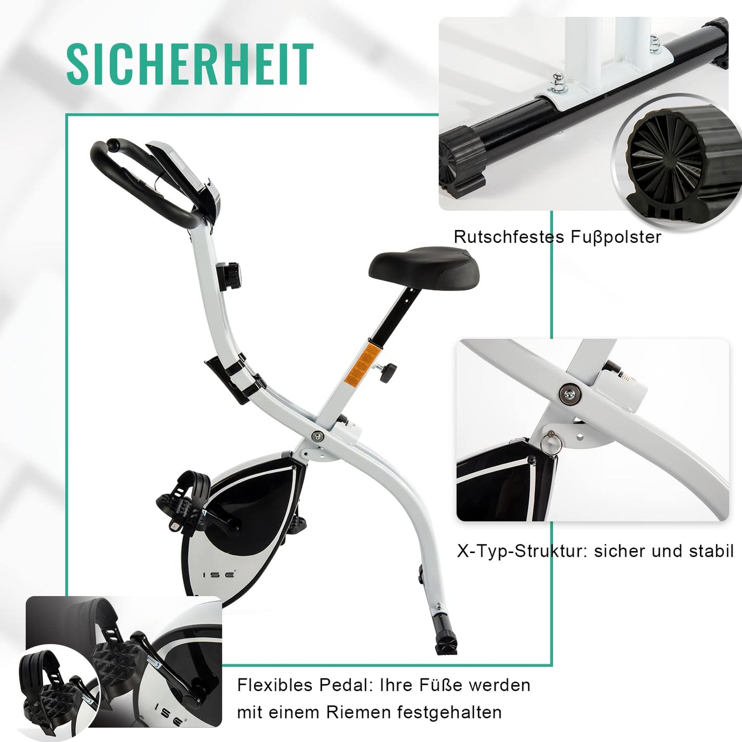 ISE Home Trainer Bike Foldable Home Trainer Bike Foldable Quiet & Comfortable Indoor Bike for Cardio Training Foldable Ergometer Home Trainer Seniors 8 Magnetic Resistance Levels