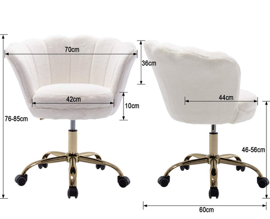 Wahson office chair made of faux fur swivel chair with wheels computer chair height adjustable, desk chair for bedroom/vanity, White