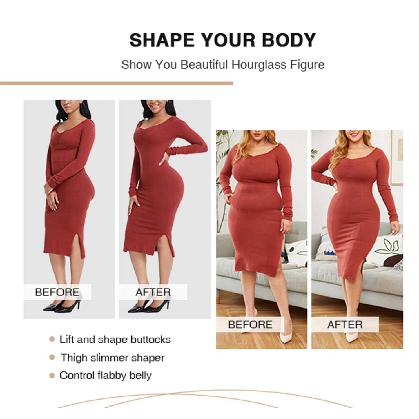 FeelinGirl Women's Shapewear Panty with Tummy Control Effect Shapes instantly and Tightens effectively, XL (EU 46-48), Beige with Zipper