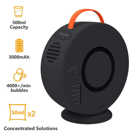 Soap bubble machine Automatic 90°/360° Rotatable, Portable Bubble Maker for Kids, Black Bubble Machine, Electric Bubble Toy for Outdoor/Wedding/Birthday Party