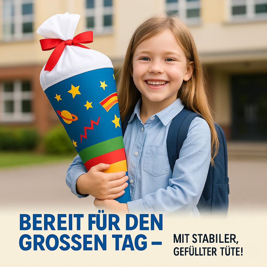 Fierce school cone butterfly for girls, personalized bag made of fabric, 70 cm cone with name, round cardboard core and filling of silicone beads, large bag as a pillow.