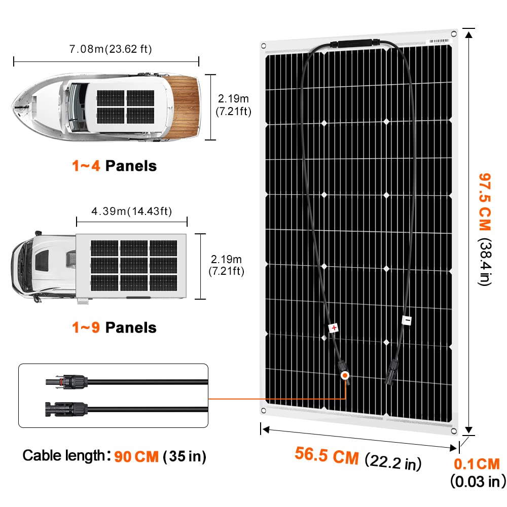 DOKIO 100W flexible mono 12V solar panel - ideal solar module for RV, camping, garden shed