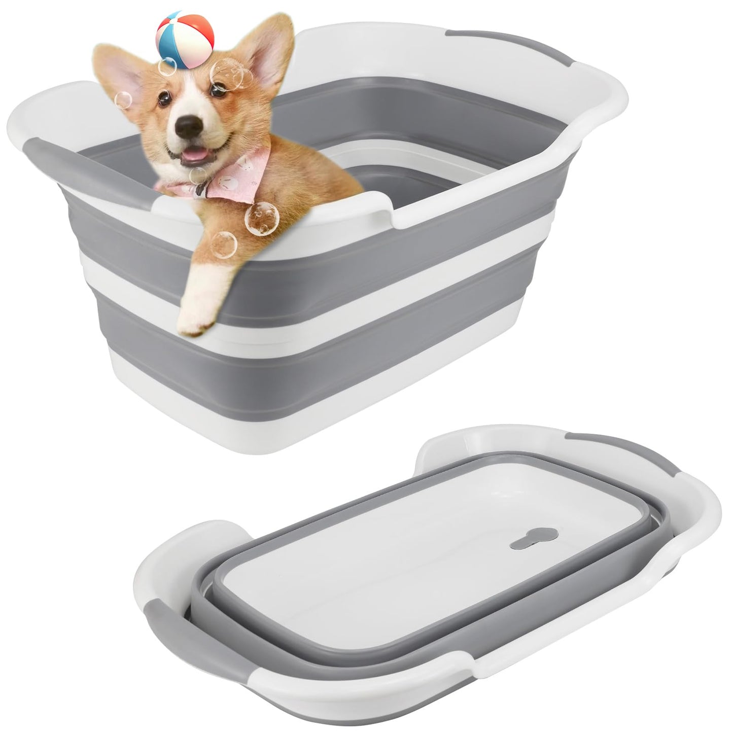 Multifunctional collapsible pet bathtub with drain hole, Portable indoor outdoor foldable laundry tub bathtub for small pets bathing puppies small dogs cats and kids
