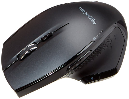 Amazon Basics Ergonomic Wireless Mouse with Fast-Scrolling, Standard Size, Black.