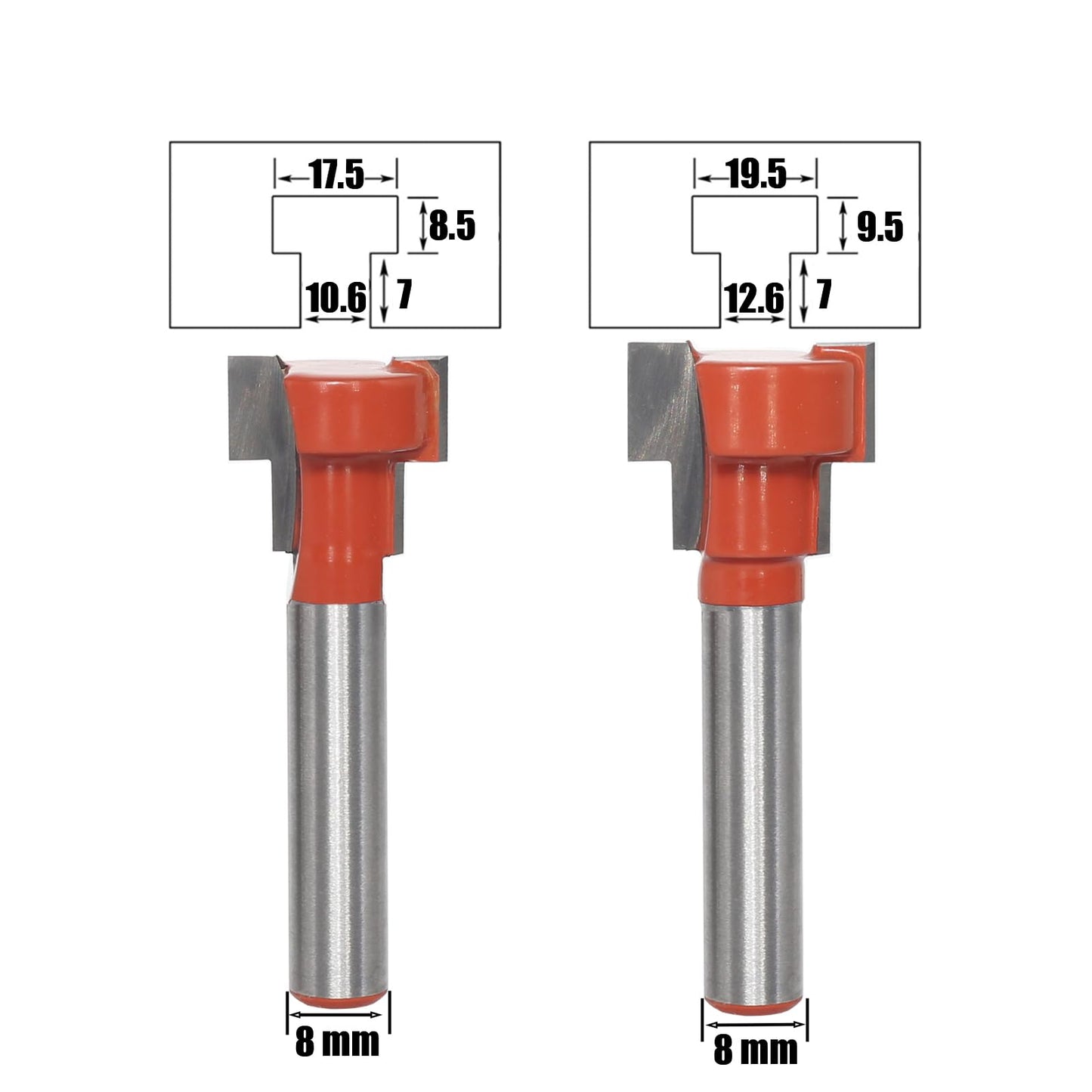 AKYLIN 5-pc T-Slot Cutter Set 8mm Shank, T-Track Slotting Wood Router Bit, T-Slot Cutter Set, Router Bits for Woodworking