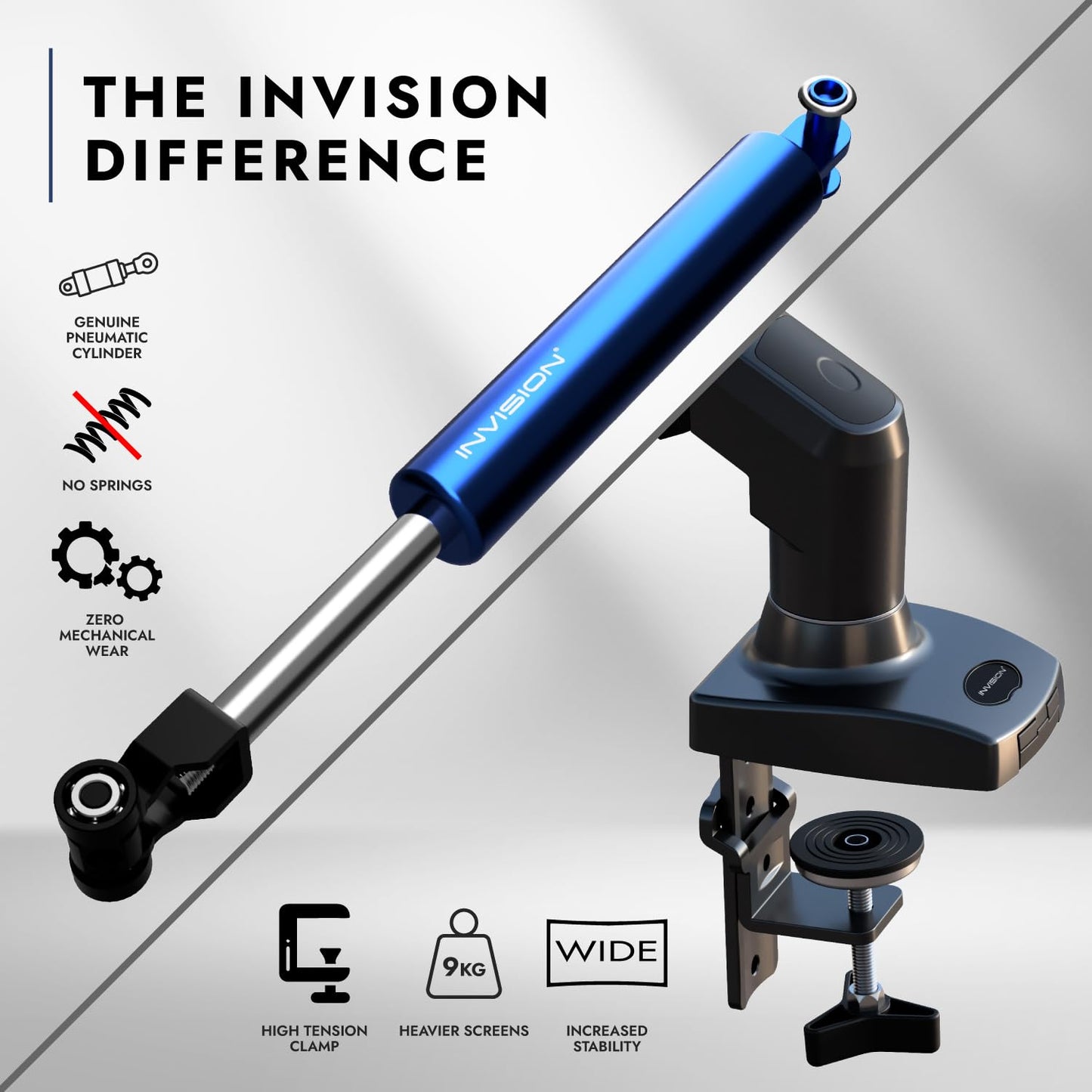 Invision Monitor Mount for 19-32 inch screens, VESA 75 & 100mm Single Arm Desk Clamp Stand, Adjustable Height with Tilt, Swivel, Rotate, Increased Weight Capacity of 2-9kg (MX200)