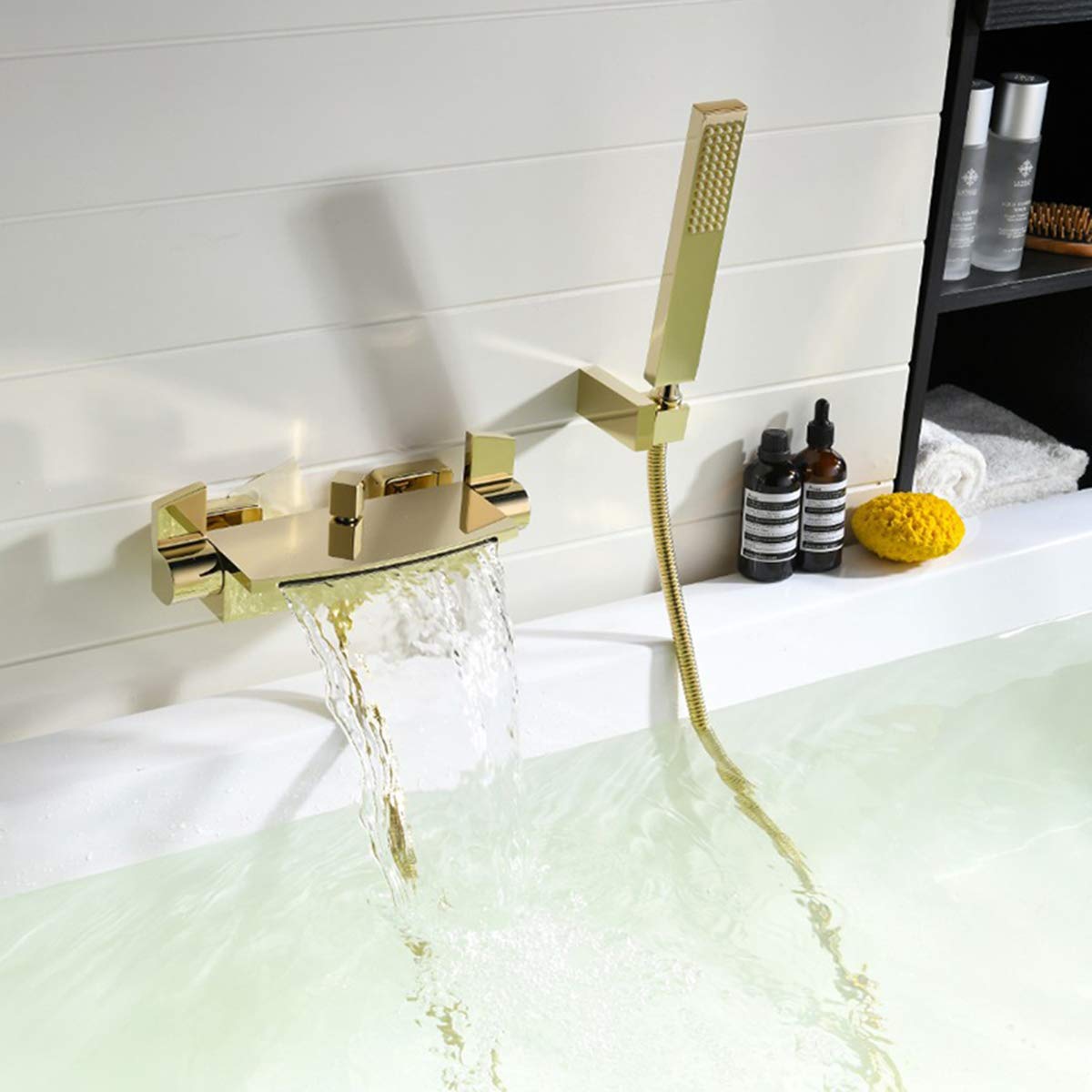 Bathtub faucet waterfall faucet bathtub mixer with shower tub faucet, tub faucet waterfall, bathtub faucet set, brass bathtub faucets (gold)