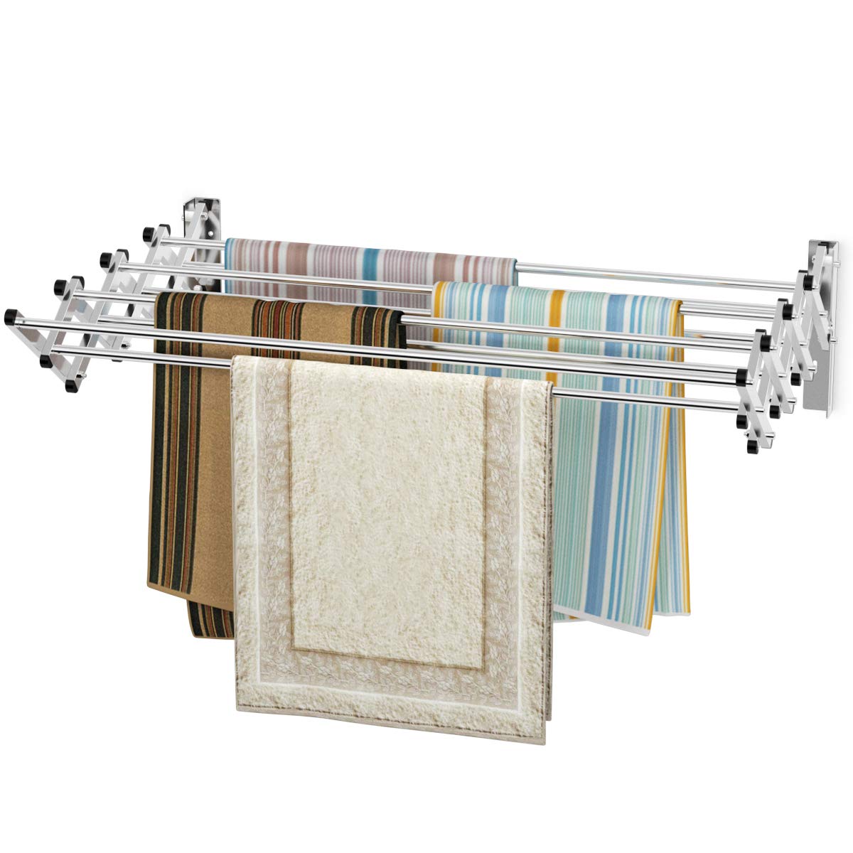 COSTWAY wall-mounted drying rack made of stainless steel with 8 rods, space-saving wall laundry dryer, load capacity 25 kg, for laundry room, bathroom.