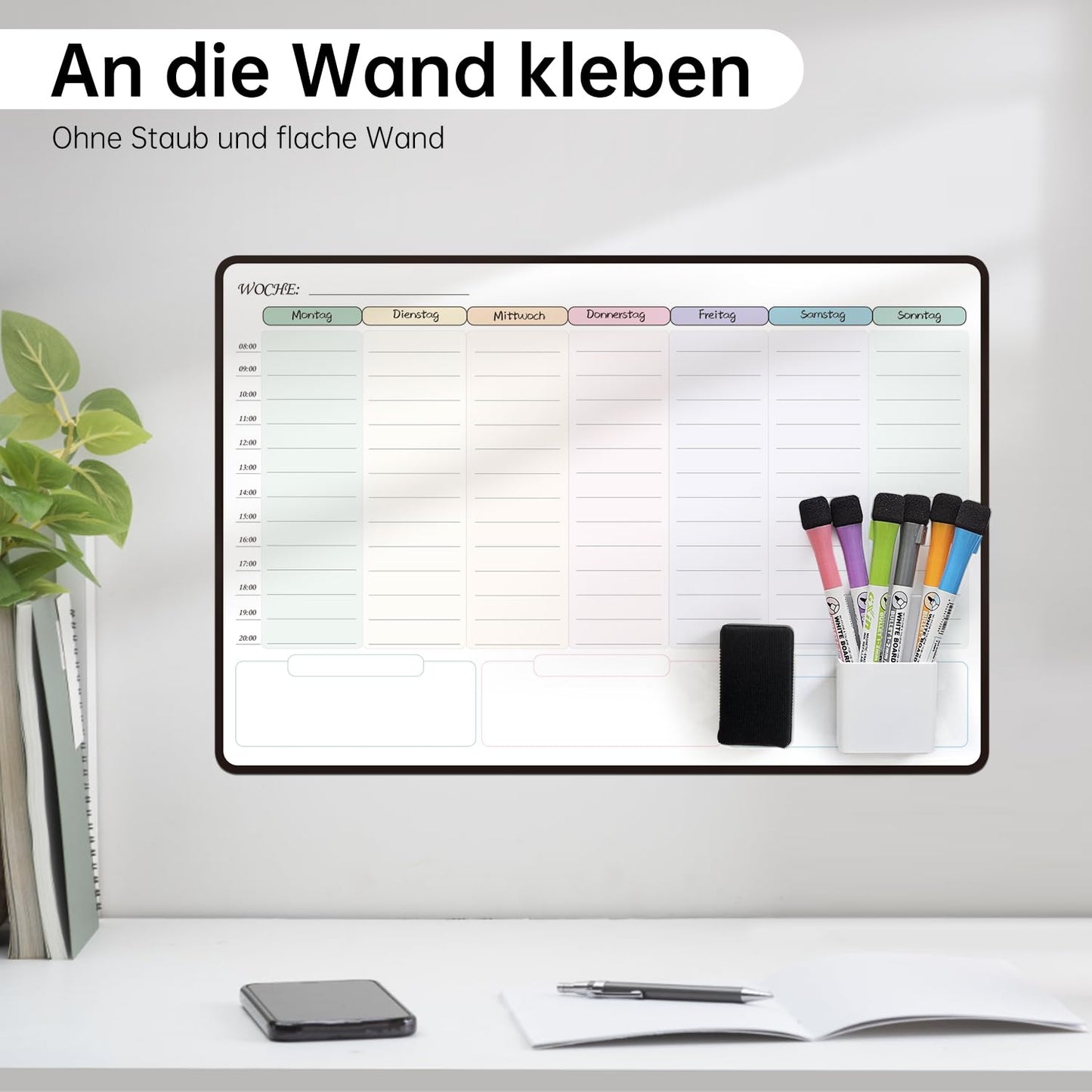 MCCORL 42×28cm Whiteboard Weekly Planner Erasable Self-Adhesive for Wall, Glass, and Wood (any smooth surface) Planning Board, Memo Board in German