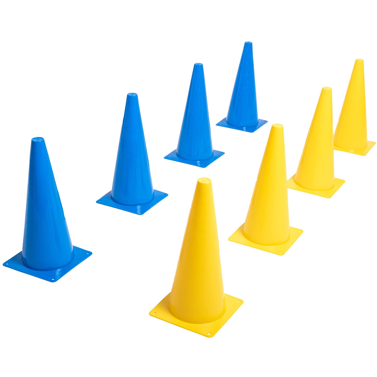 8LevelUp cones 8-piece set - 38 cm (15 inches) cones (4 yellow and 4 blue cones) - flexible, safe, and sturdy for soccer, equestrian, dog training, horse training, etc.