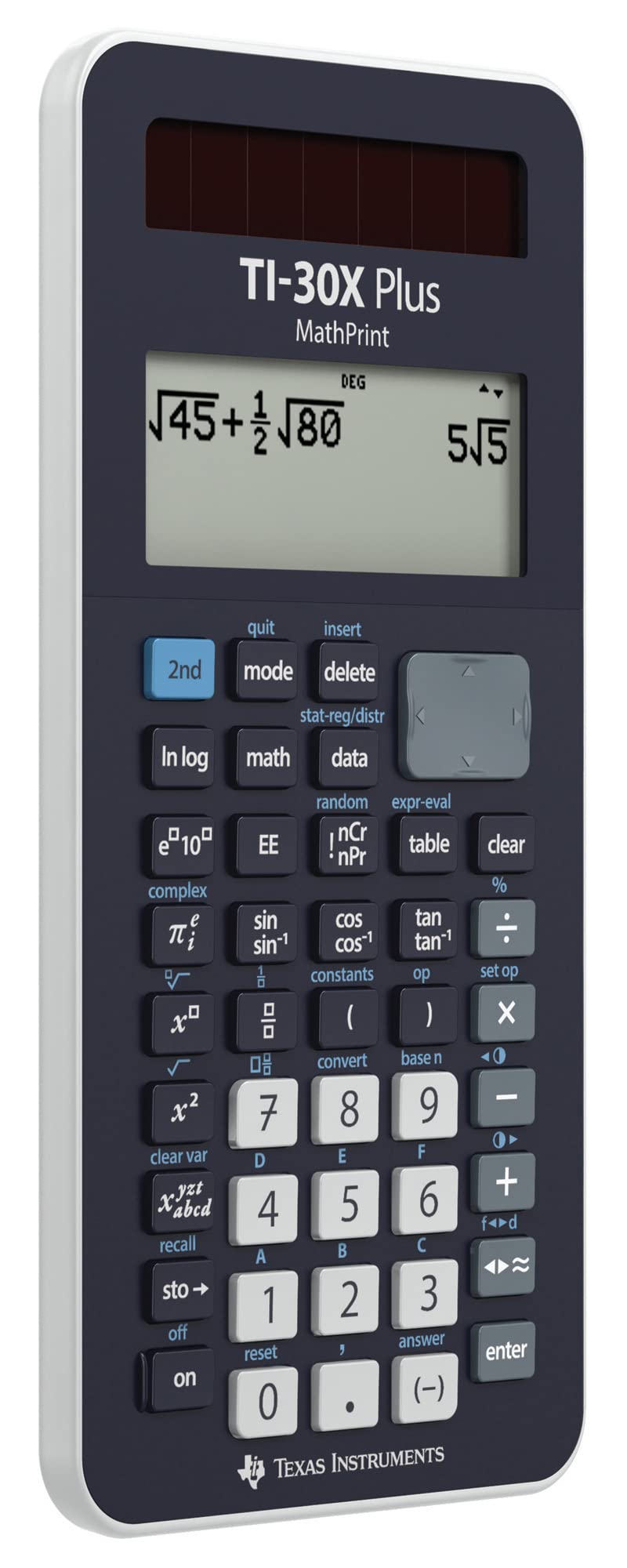 Texas Instruments TI-30X Plus MathPrint scientific calculator for middle and high school (4-line display, dark blue, solar and battery powered).