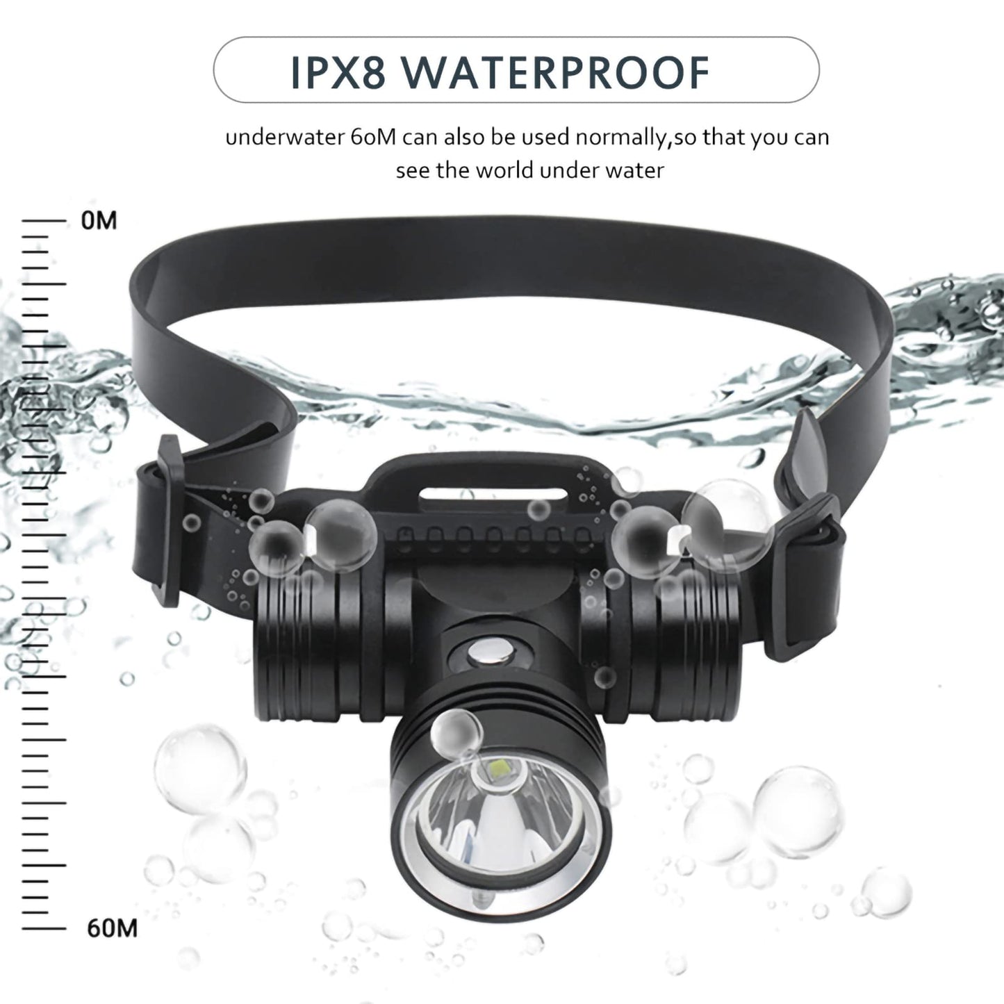 LUXJUMPER diving headlamp USB rechargeable super bright 5000 lumens 3 modes headlight underwater 60M IPX8 waterproof dive lights swim spotlight with 2 * 18650 batteries & charger