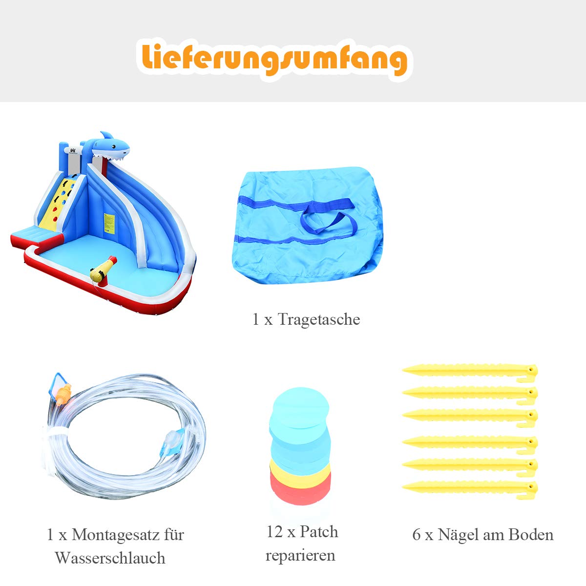 COSTWAY Inflatable Bounce House Water Slide Spray Pool, Water Play Center with Slide, Inflatable Water Park, Splash Pool 390x305x240cm