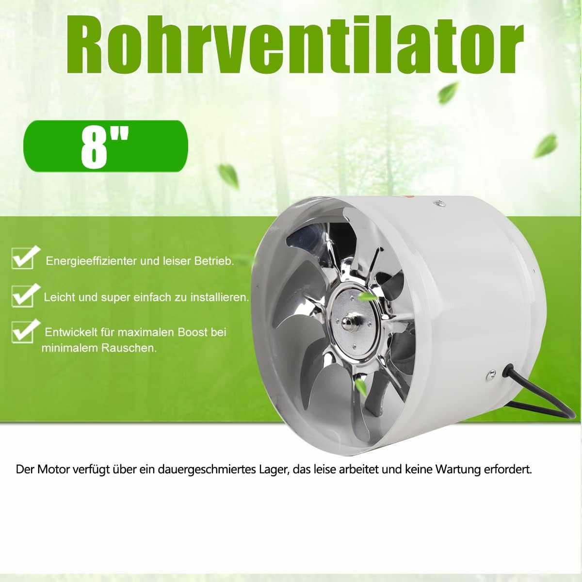 ECUTEE duct fan exhaust fan 8" air supply/exhaust fan 200mm inline duct fan air extractor industrial fan suction low energy consumption for bathroom kitchen white