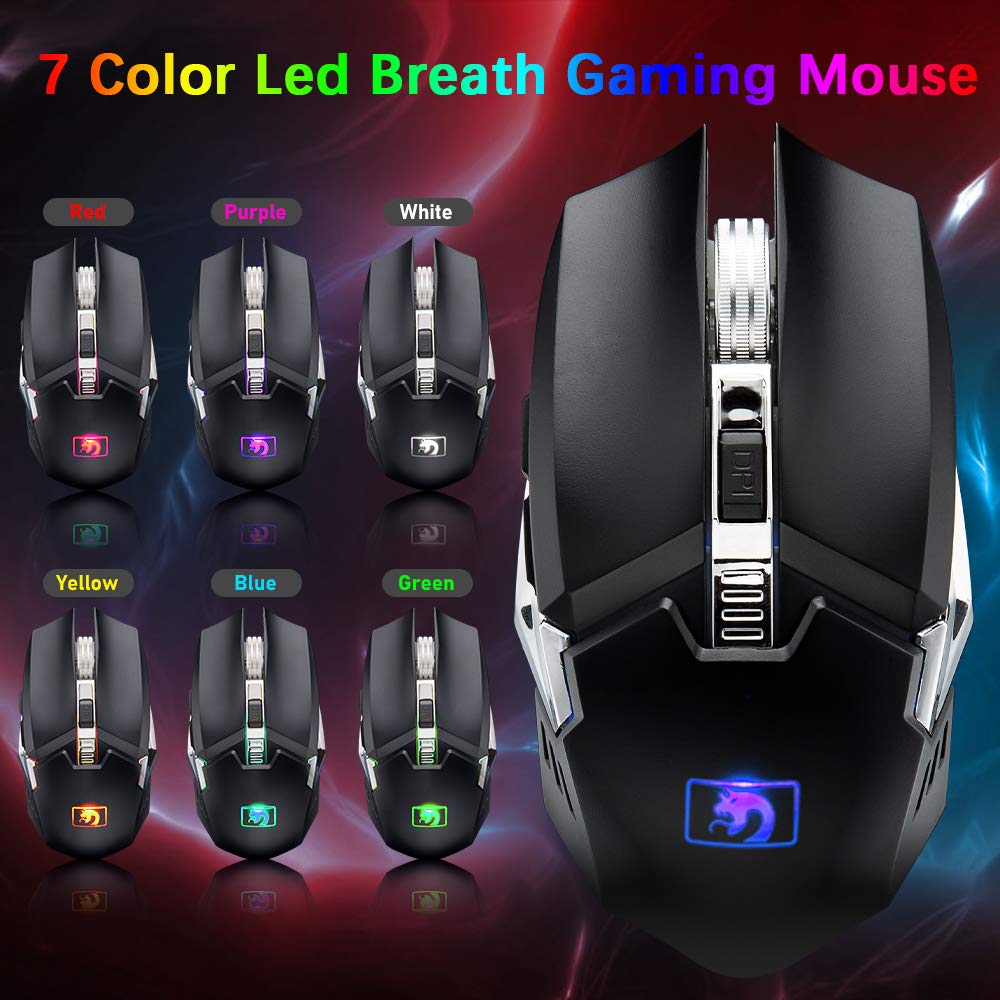 Wireless gaming keyboard and mouse set, 2.4G rechargeable 3800mAh large capacity, rainbow LED backlight gaming keyboard + 2400DPI 7-color breathing backlight mouse.