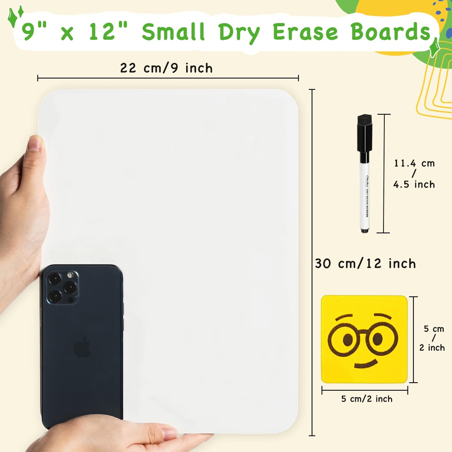 Ohuhu Whiteboard Small A4, Double Sided Mini White Board with Markers and Erasers, Dry Erase, Portable, for Students, School, Home Office (30 Pack Whiteboard Set - Double Blank)