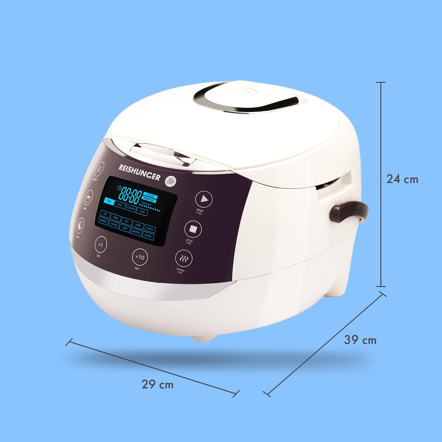 REISHUNGER Digital Rice Cooker & Steamer White | 1.5 L up to 8 people | Keep Warm function, Timer & Premium Inner Pot | Multicooker, 12 programs, 7-phase technology