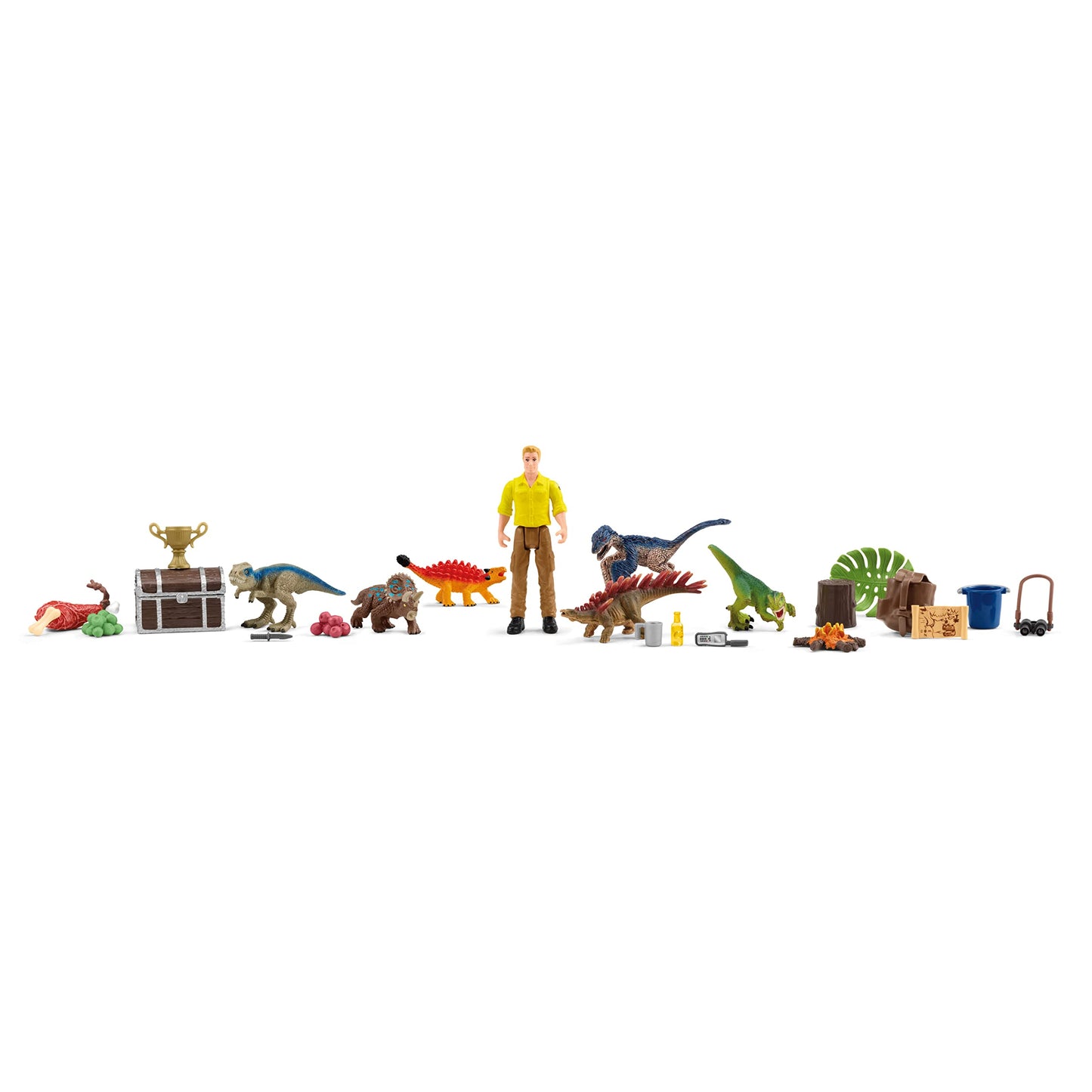SCHLEICH Dinosaurs | Advent Calendar 2025-98984 | with movable figure Luis, 6 mini dinos, treasure chest & lots of accessories | Dinosaur toy & gift idea for kids aged 5+ | 24 pieces