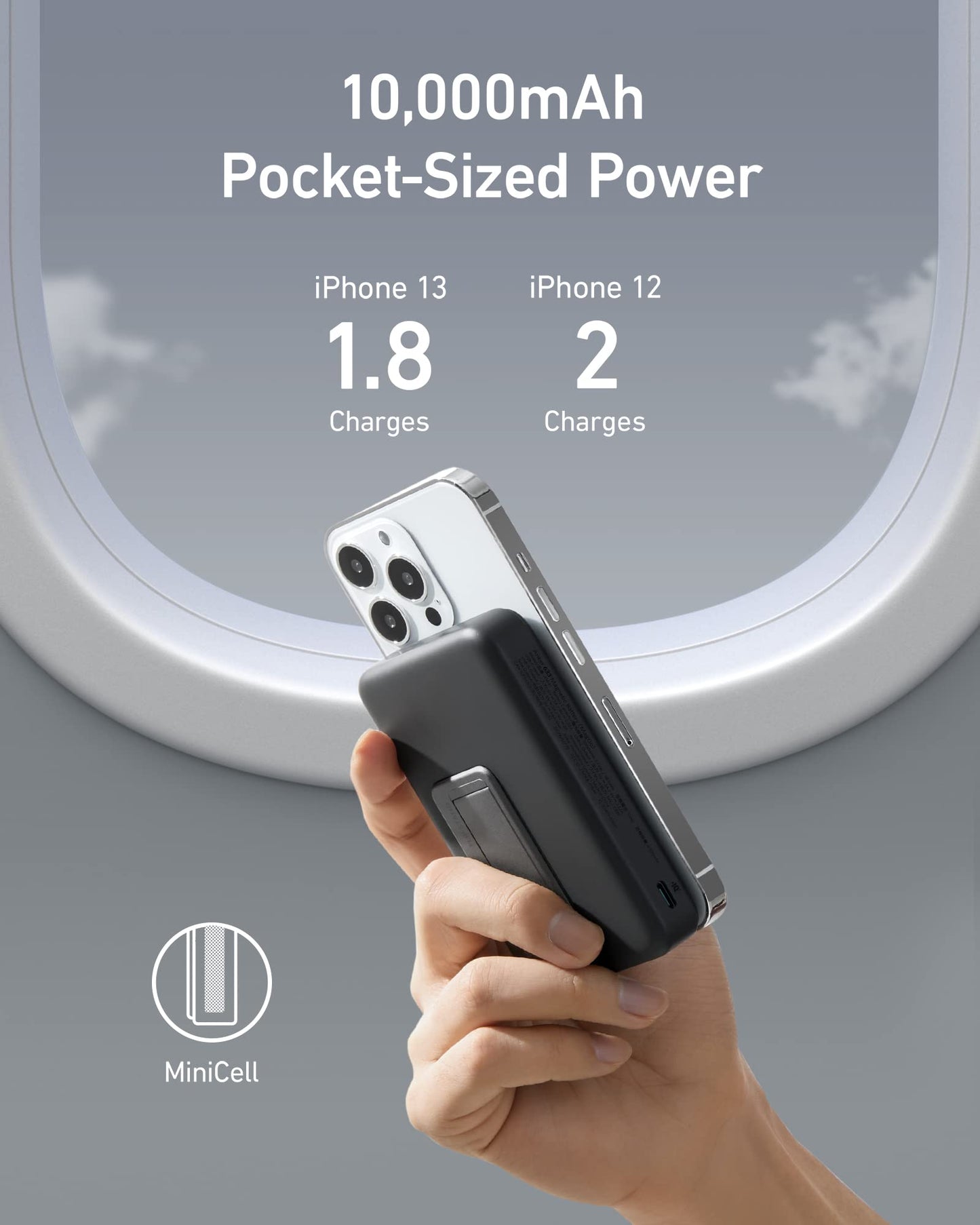 Anchor 633 Magnetic Power Bank, 10,000mAh folding magnetic wireless power bank. Only compatible with iPhone 17/16/15/14/13/13 Pro / 13 Pro Max / 12/12 Pro and 12 Pro Max.
