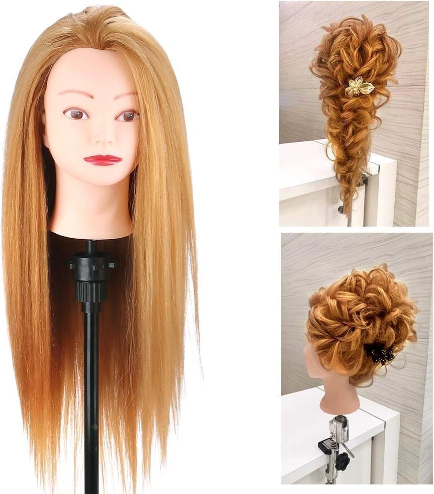 Practice head, TwoWin 80% real hair beauty school mannequin head with clamp stand and gifts - gold