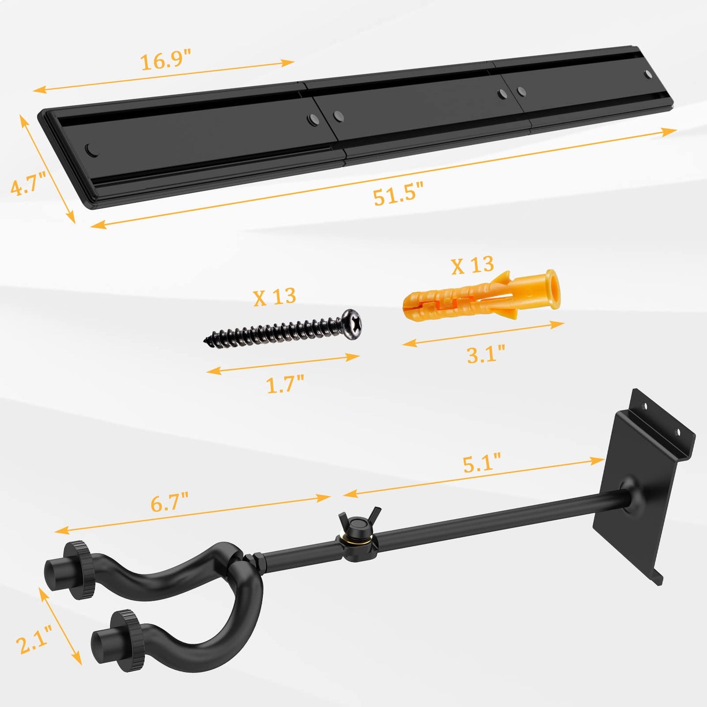 LEKATO Wall Mount Guitar Hanger Bass Holder E-Guitar Stand for Holding 5 Gutiars & Bass Aluminum Lamella Wall Rail System Metal Guitar Rack Sewing Design