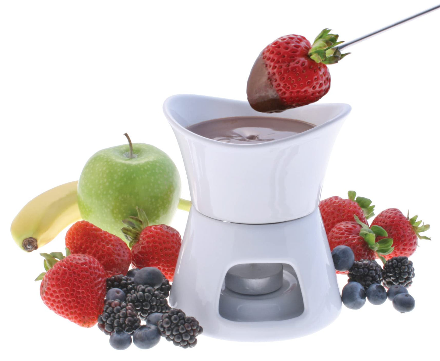 Swissmar F66322 Glow Chocolate Fondue Set, 7 pieces, Ceramic/Stainless steel, White, 280ml, Chocolate Fondue, Tealight heated/microwave and oven safe, Dishwasher safe, Gift Set