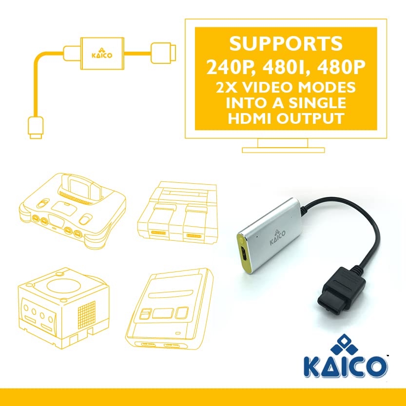Kaico Analog 2-Port GameCube HDMI Adapter for Nintendo 64, Super Nintendo, Super Famicom, and GameCube - Dual line doubling - A simple plug & play solution N64 HDMI Adapter