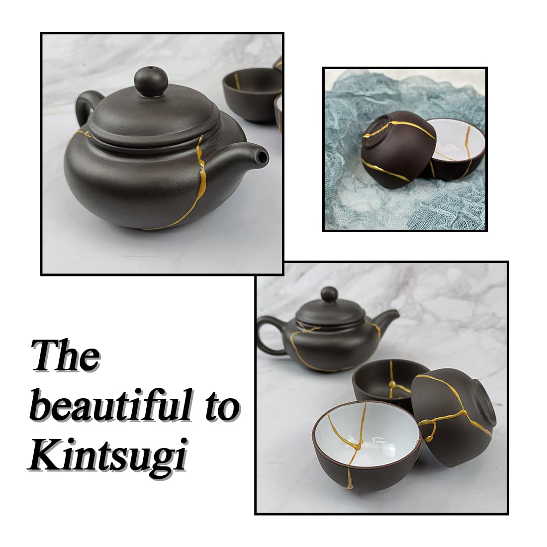 MUFUN Kintsugi Kit, Kintsugi Repair Set, Repair Ceramic Bowls & Vases with Gold Powder Adhesive, Beginner Kintsugi kit, perfect for beginners, easy Kintsugi Craft.