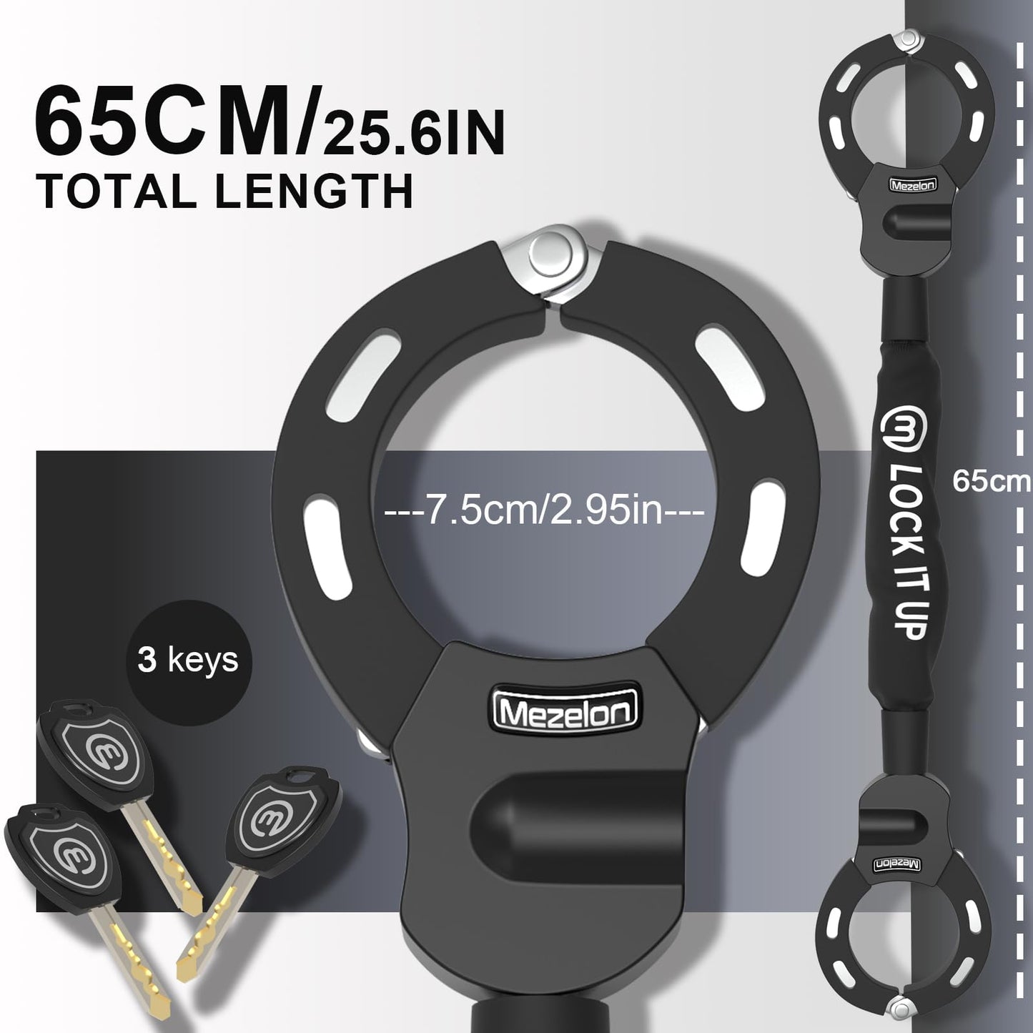 Mezelon E Scooter Lock 8mm | Bike Lock | High Security Locks | U-Lock | Heavy Duty Locks for E Scooters/Bikes/E-Bikes/Motorcycles